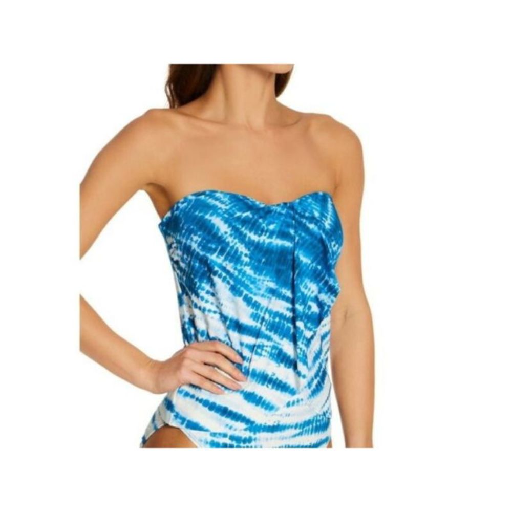 VINCE CAMUTO SWIM Women's Blue Stretch Draped Bandeau Tankini Swimsuit Top L